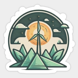Eco-Friendly Cartoon Wind Turbine Design - Planting Trees One Product at a Time Sticker